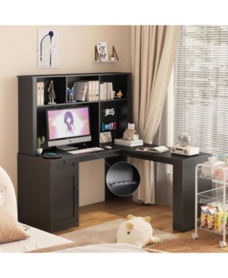 Streamdale L-Shaped Desk with Charger, Drawers, Bookshelf, Gaming Desk