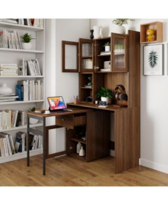 Streamdale Computer Desk with Hutch, Rotating Desktop, Large Workspace
