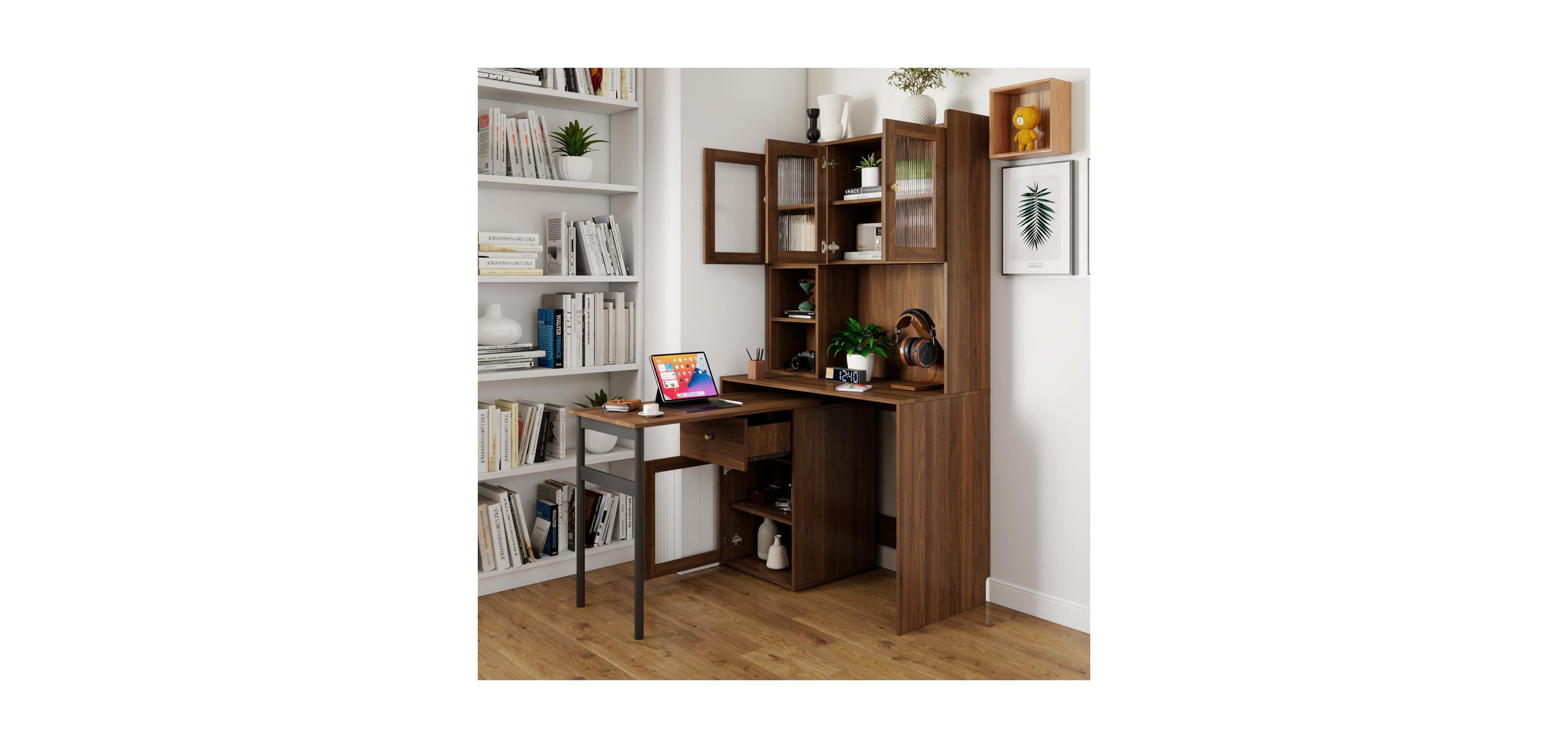 Streamdale Computer Desk with Hutch, Rotating Desktop, Large Workspace