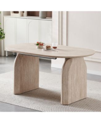 Streamdale Wood Extendable Dining Table, Oval Kitchen Table with Dual-Pillar Design