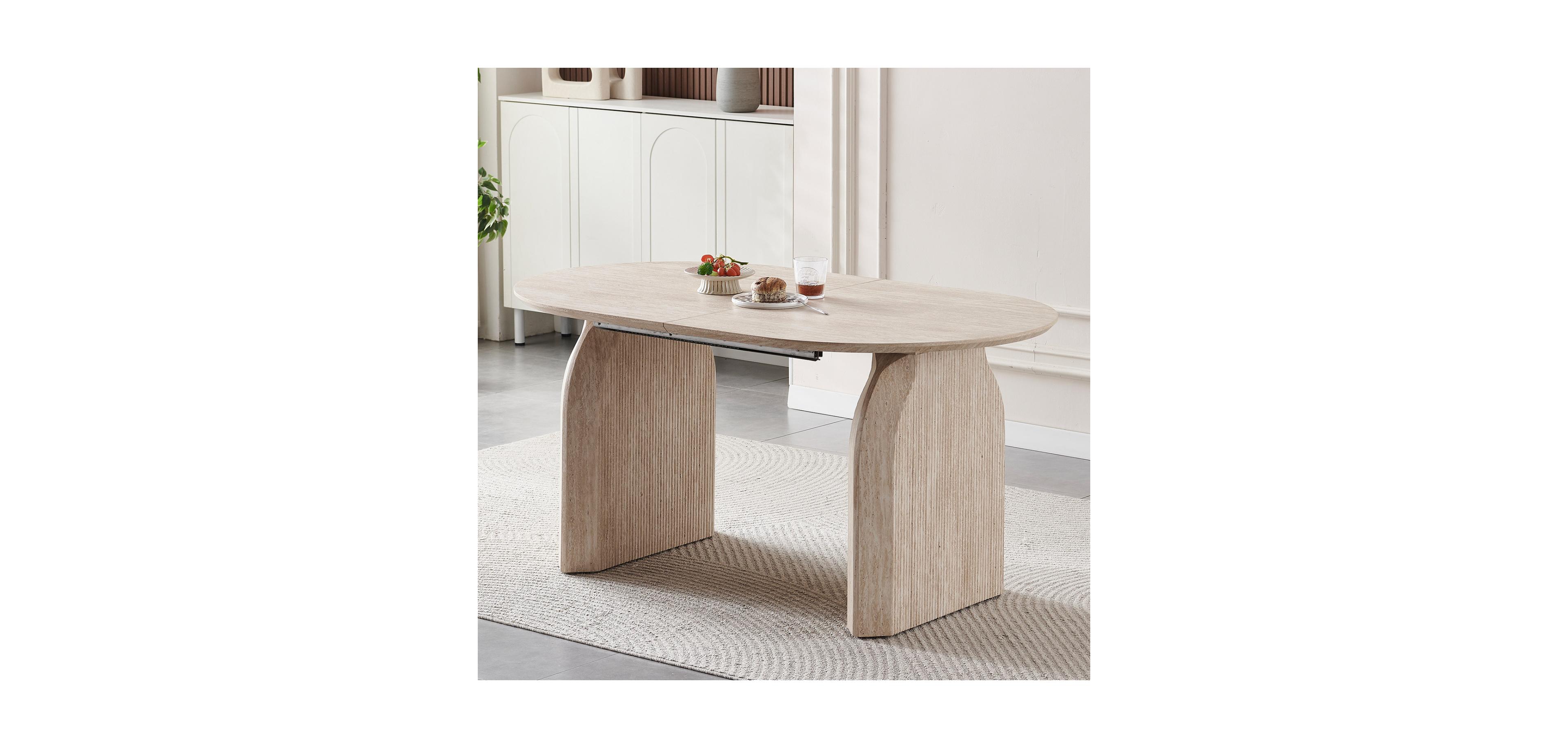 Streamdale Furniture Streamdale Wood Extendable Dining Table, Oval Kitchen Table with Dual-Pillar Design