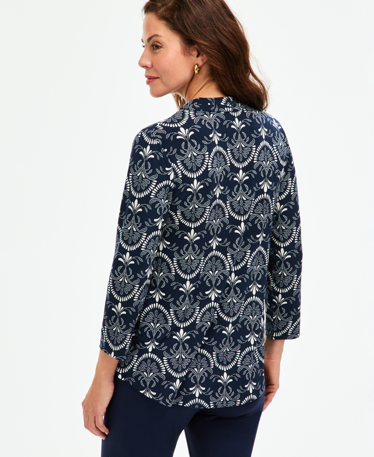 Jm Collection Women's Printed 3/4 Sleeve V-Neck Knit Top, Macy's Exclusive