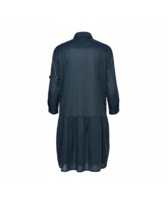 Women's Checkered Cotton Pintuck Detail Shift Dress