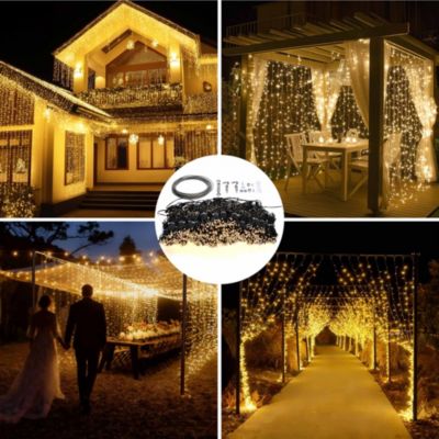 40x10 Ft Commercial Twinkle Curtain String Light 1920 LED 120V Steel Cable for Event Wedding Party Holiday Decor