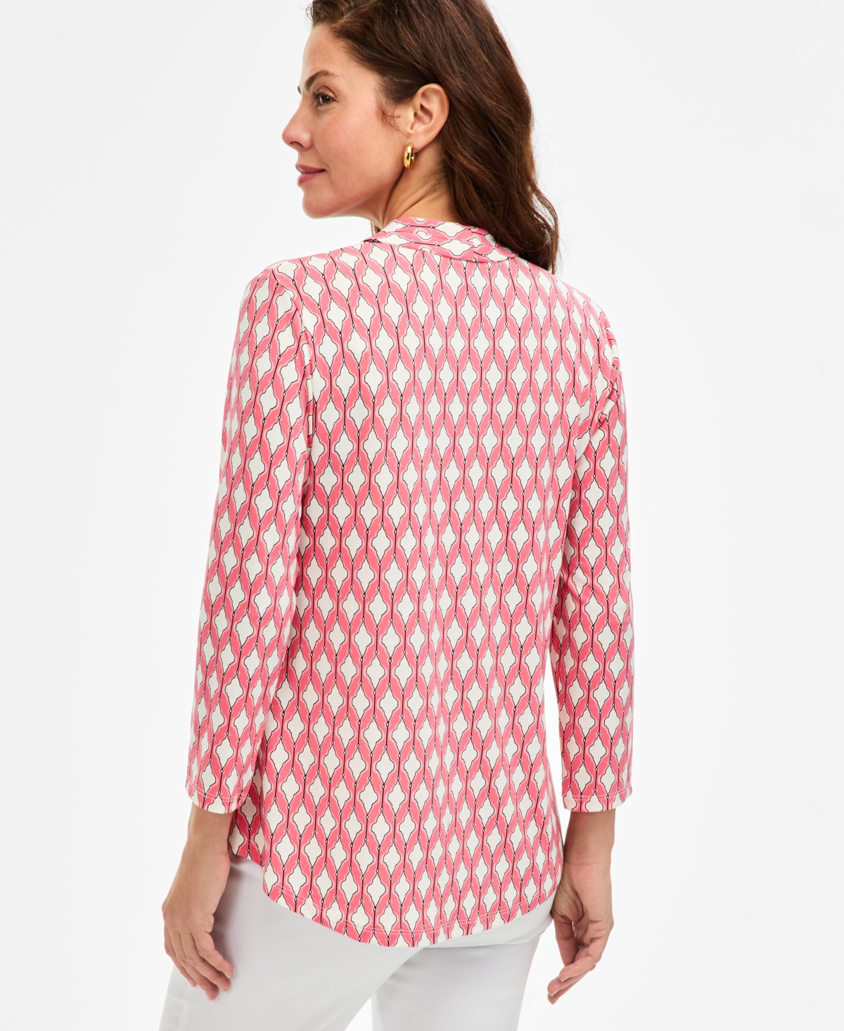 Jm Collection Women's Printed 3/4 Sleeve V-Neck Knit Top, Macy's Exclusive