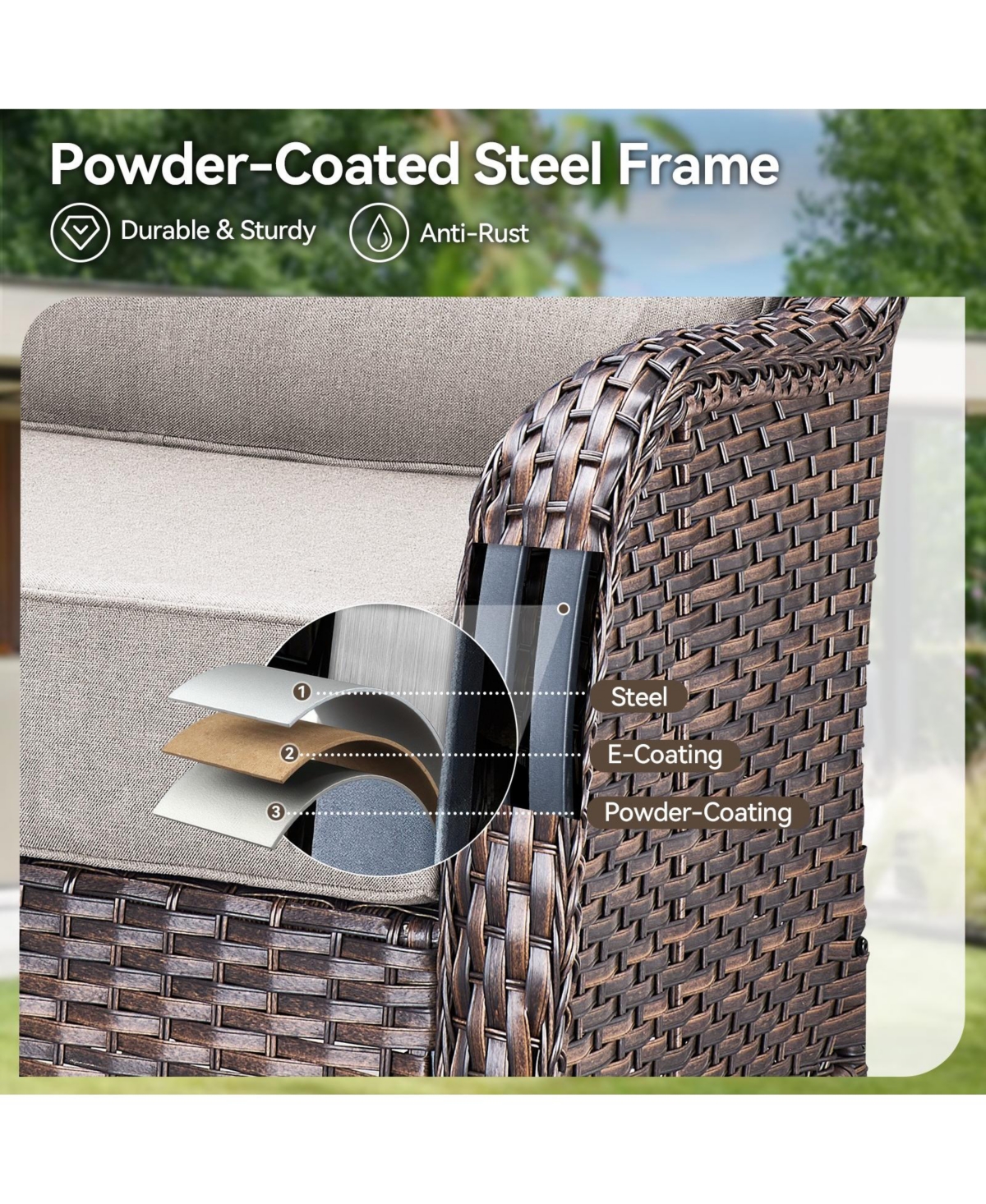 Gymojoy Crescent All-weather Pe Wicker Fire Pit Conversation Set with Olefin 6 In. Thick Cushions Patio Swivel Chairs (5-Piece