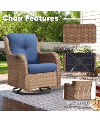 ArcLine Wicker Swivel Glider Outdoor Rocking Chair with CushionGuard Olefin Cushion and Side Table (3-Piece
