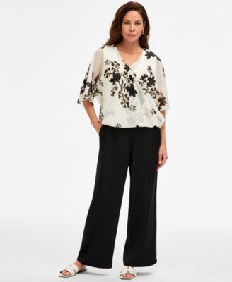 Women's Surplice V-Neck Elbow-Sleeve Top