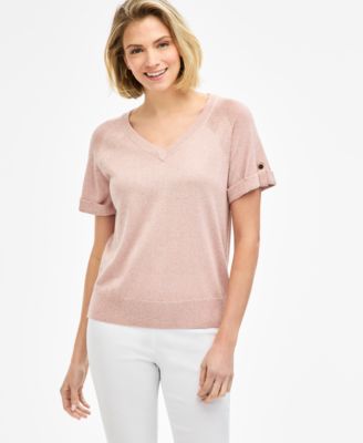 Women's Metallic Roll-Cuff Sweater