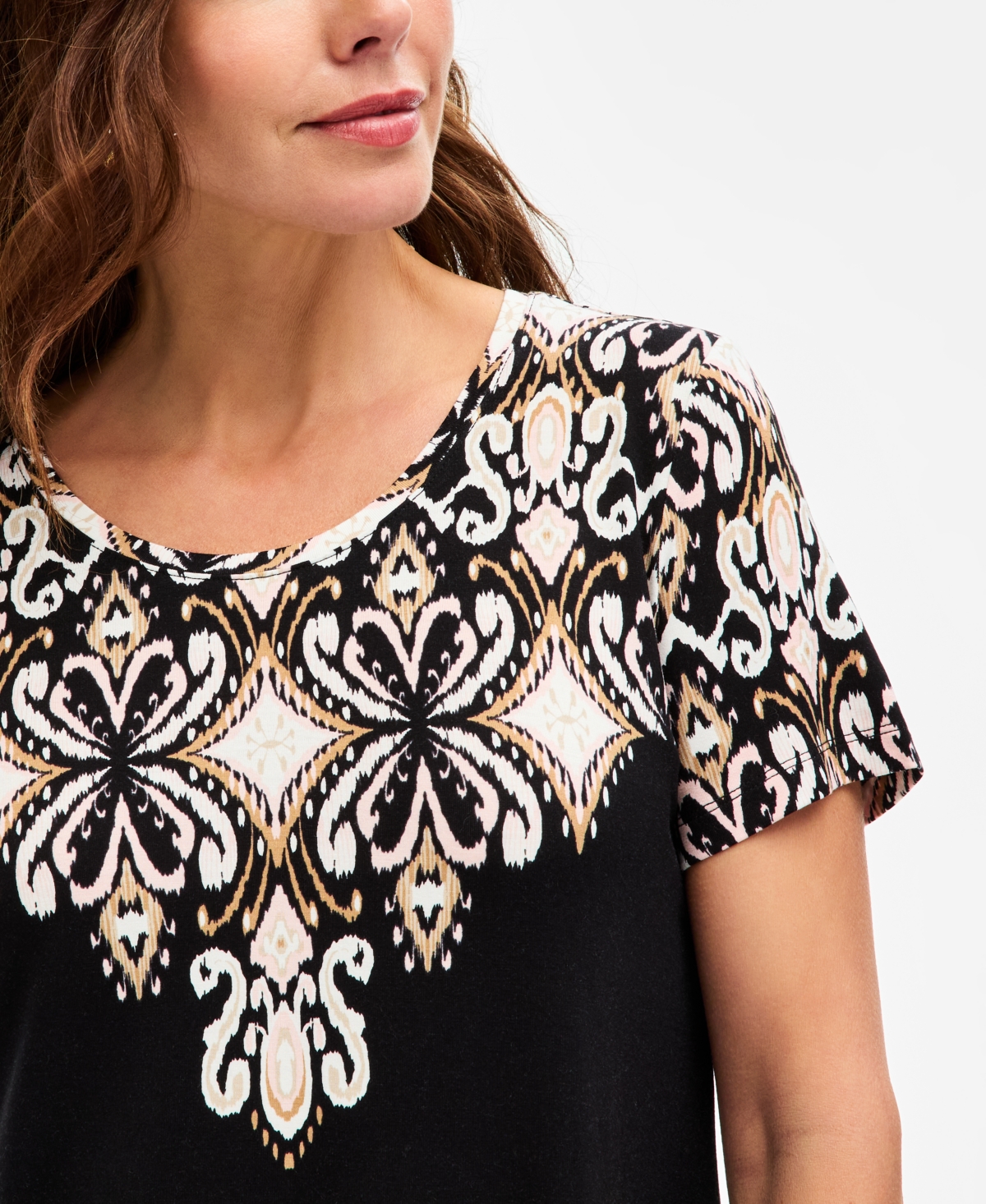 Jm Collection Women's Printed Scoop-Neck Short Sleeve Top, Macy's Exclusive