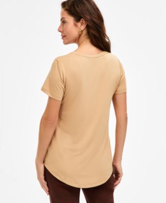Petite Solid Rayon Span Short-Sleeve Top