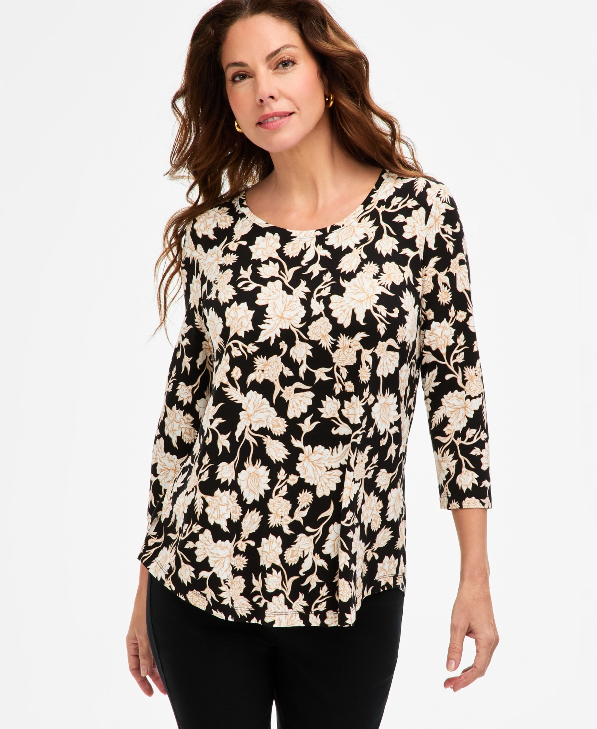 Jm Collection Women's Scoop-Neck 3/4-Sleeve Knit Top, Macy's Exclusive