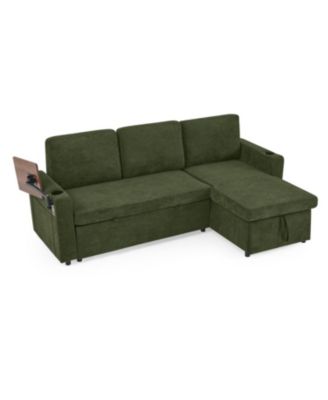 + Sofa Bed + Chenille + Pull-Out w/ Table, LED, USB & Cup Holders