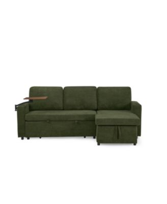 + Sofa Bed + Chenille + Pull-Out w/ Table, LED, USB & Cup Holders
