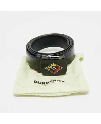 Men's Black Coated Canvas And Leather Tb Logo Plague Belt