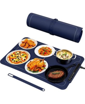 Warming Mat for Food, 3-Temp Electric Warmer (140/176/212°F), 250W Low Energy, Auto Shut-Off & Child Safety Lock, Portable Roll-Up Silicone
