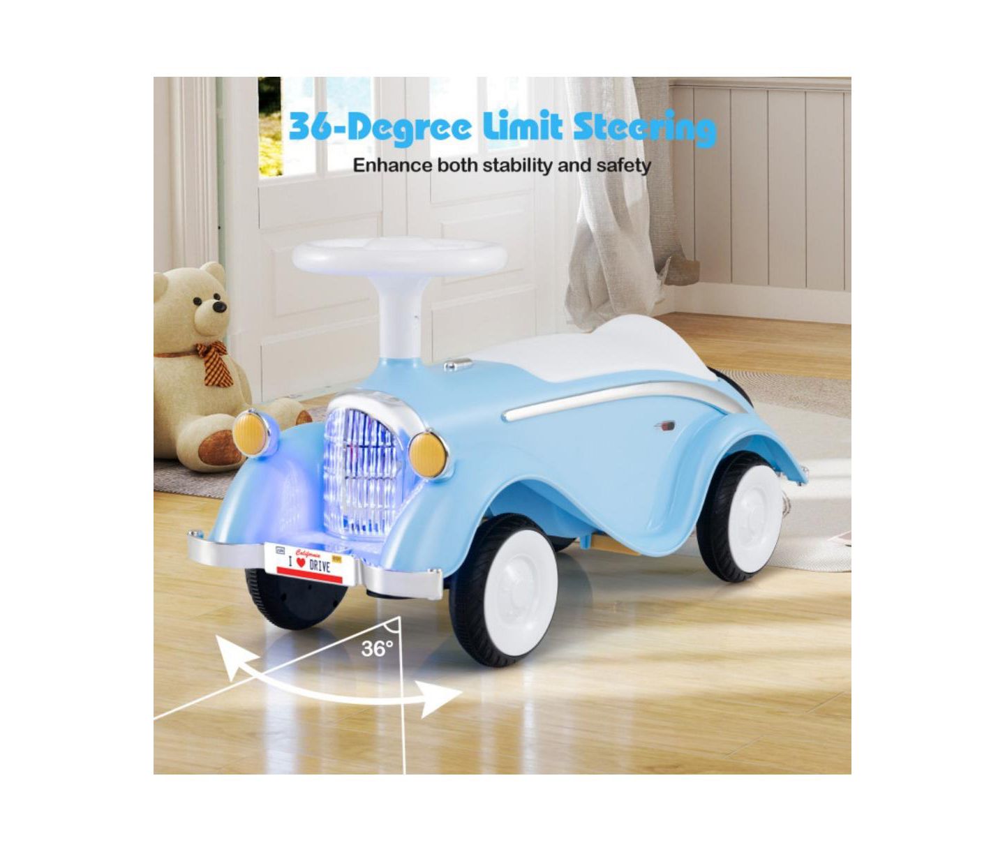 Детская игрушка HONGGE Toddler Ride On Sliding Car with Horn and LED Headlight, цвет: Синий — фото 9