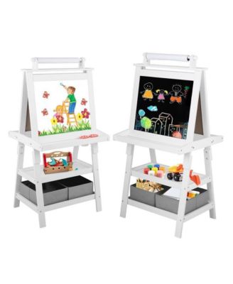 Art Easel for Kids, 3 in 1 Toddler Easel w/Whiteboard, Chalkboard & Paper Roll