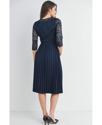 Maternity 3/4 Sleeve Lace Bodice Pleated Nursing Dress