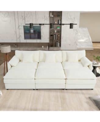 Streamdale Oversized Cloud Sectional Sofa Sleeper w/ Ottomans & Pillows - Beige