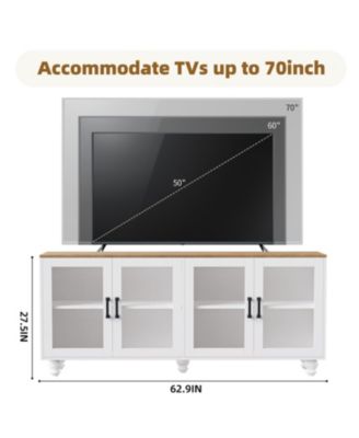 Streamdale Farmhouse TV Stand with Gourd-Shaped Legs & Bookshelves, White