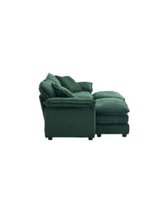 Corduroy 2-Seat Sofa with Pillows & Ottomans - Green