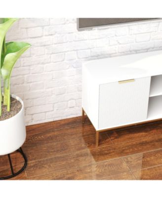 Wave-Door TV Stand with Open & Adjustable Shelves