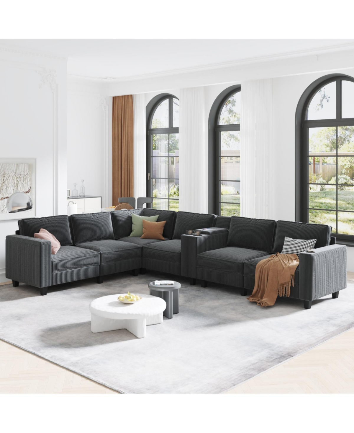 Streamdale Furniture L-Shaped Corduroy Sofa w/ Storage Usb & Console