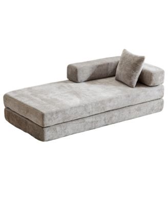 Convertible Floor Sofa Bed with Pillow & Armrest - Light Grey