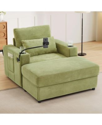 Modern Green Armchair with Ottoman, USB Ports & Cup Holders