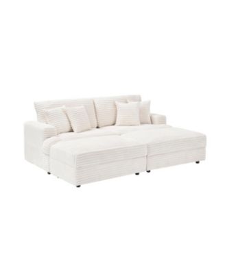 White Corduroy Sofa w/ Storage Legs & Pillows
