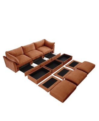 3-Seat Sofa w/ Ottomans & Storage - Chenille Orange