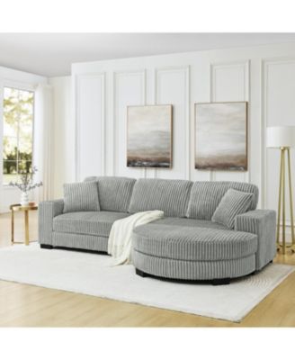 Corduroy Tufted Sleeper Sectional Sofa, L-Shaped, Gray