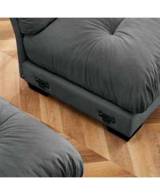 Large Modern Velvet Sofa with Pillows - Grey