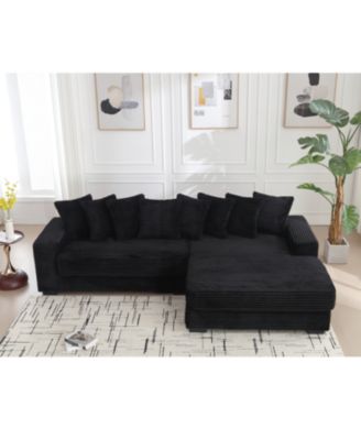 Streamdale Oversized Corduroy L Shaped Sofa with Chaise, Pillows, Corner Sofa - Black