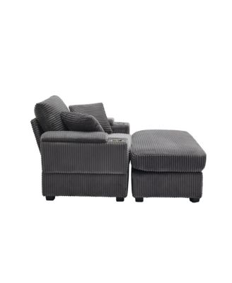 Streamdale Corduroy Chaise Lounge Sofa w/ Ottoman, Storage & Cupholders
