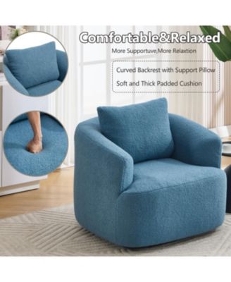 Swivel Teddy Fleece Comfy Chair with Pillow - Blue