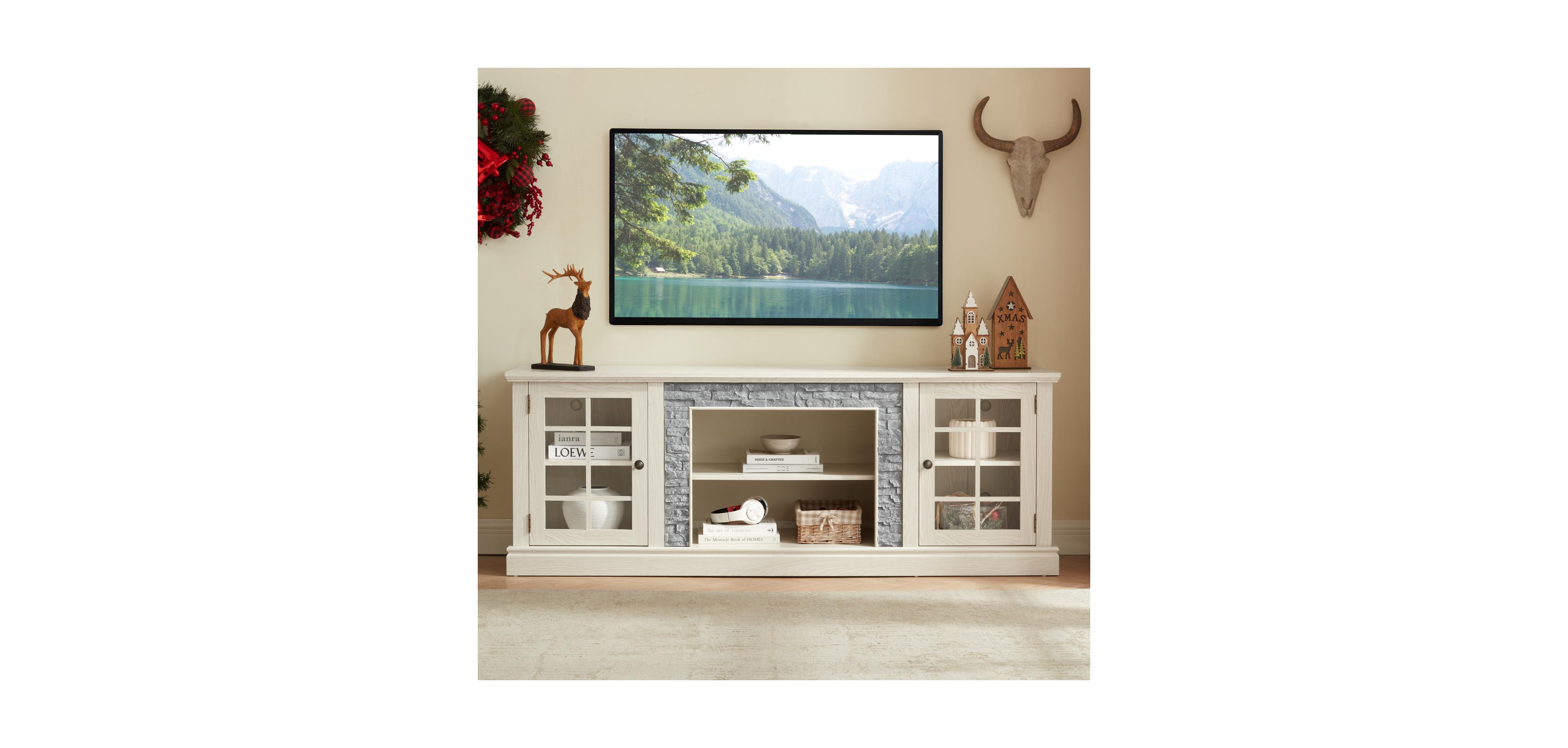 Streamdale Furniture 70" Modern Tv Stand, Faux Stone Media Console, White