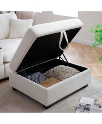 Oversized L-Shaped Sectional Sofa with Drop Down Table & Storage Ottoman