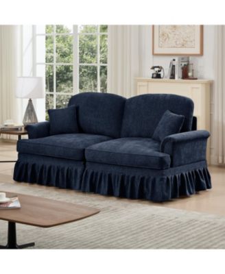 Blue Chenille Mid-Century Two-Seater Sofa