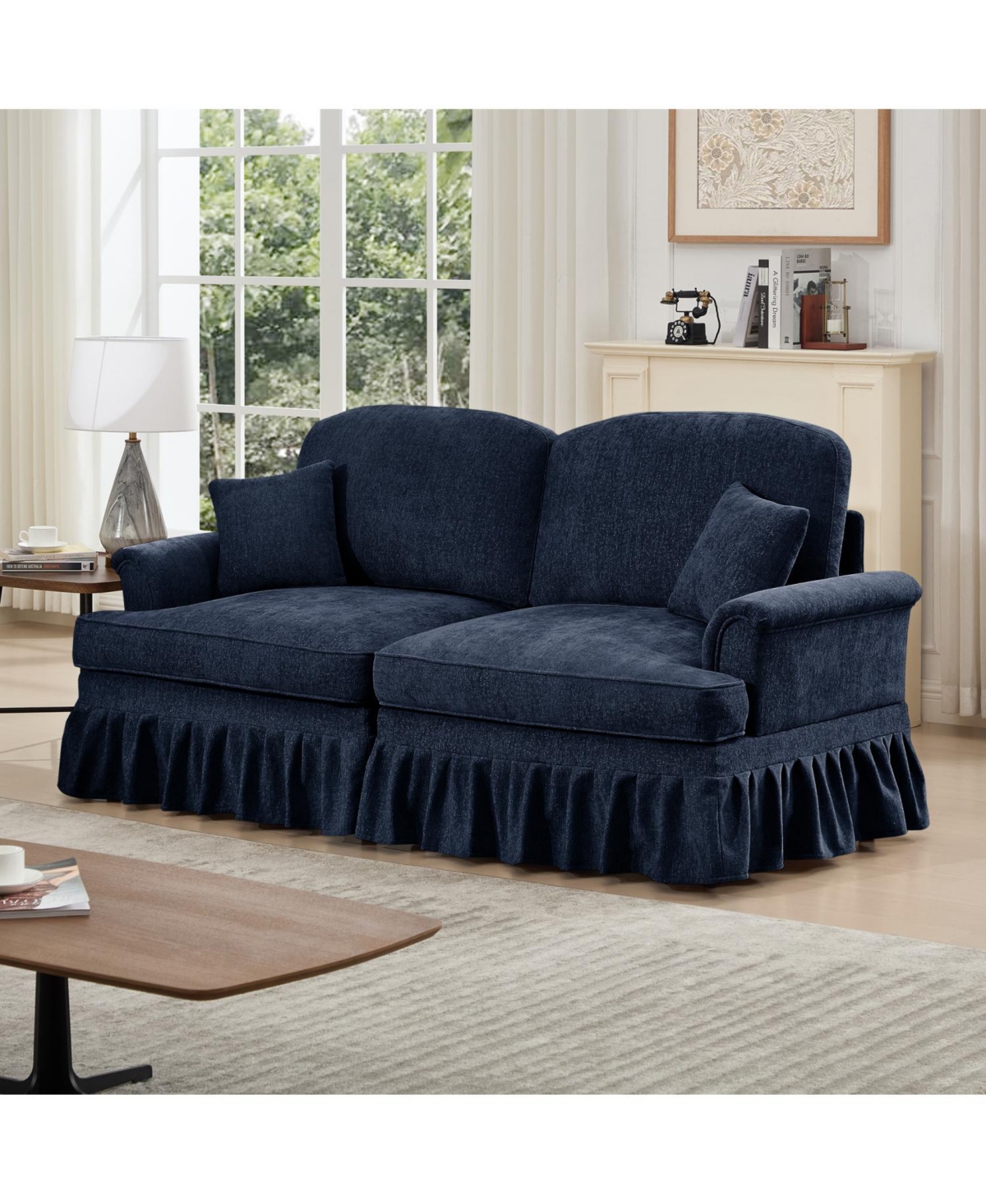 Streamdale Furniture Blue Chenille Mid-Century Two-Seater Sofa