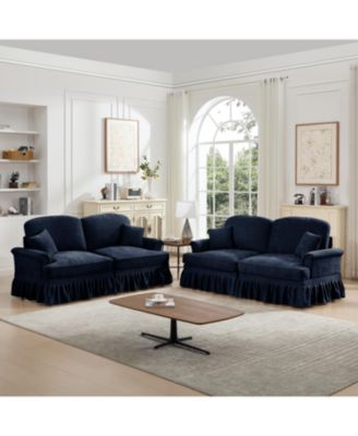 Blue Modular Sofa Set with Flared Arms & Removable Skirts
