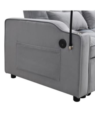 Velvet Loveseat Futon Sofa Bed with Reclining Backrest & Pillows