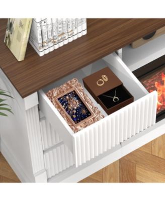  Modern Glass TV Stand w/ Fireplace, LED, Storage for 80" TVs