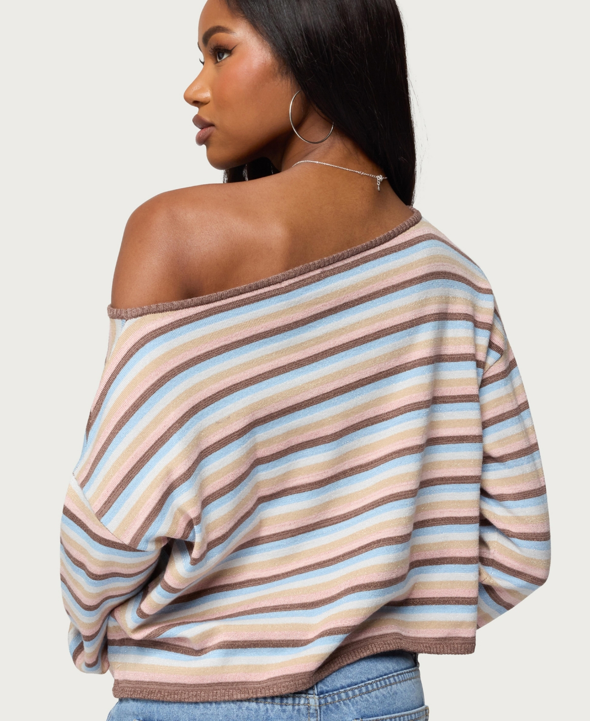 Edikted Women's Alexis Off Shoulder Striped Knit Top