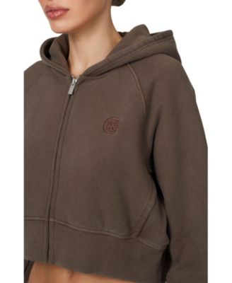 Women's Ribbed Emblem Crop Zip Hoodie