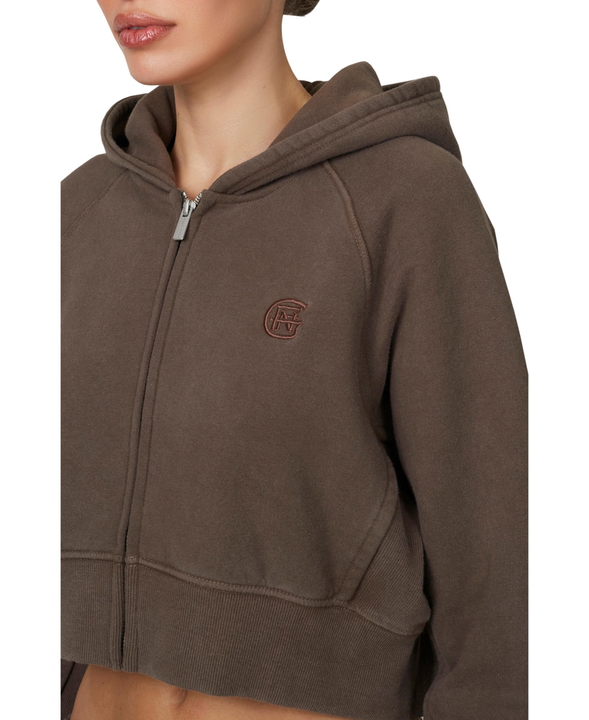 Good For Nothing Women's Ribbed Emblem Crop Zip Hoodie
