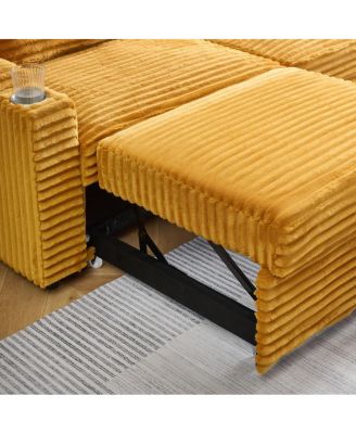 80" Pull-Out Corduroy Sleeper Sofa Bed with Cup Holders & Pillows for Living Room or Apartment
