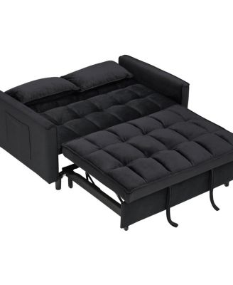 55 Inch Pull Out Sleeper Loveseat Sofa Bed, Convertible Velvet Couch with Pillows and Side Storage Pockets
