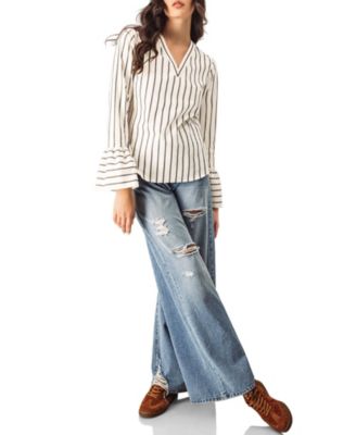 Women's Striped V-Neck Oversized Shirt